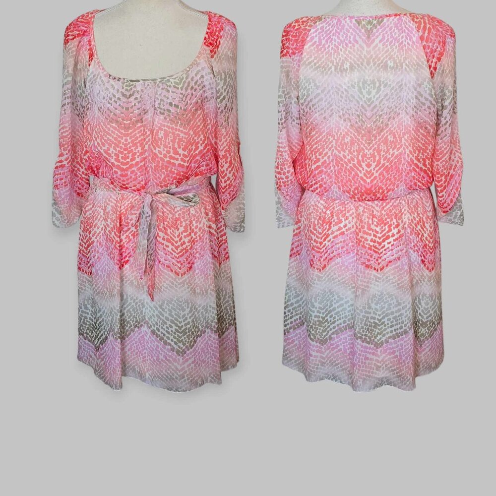 Specklers Womens Pink Orange Snakeskin Pattern Lined Belted Mini  Dress Medium